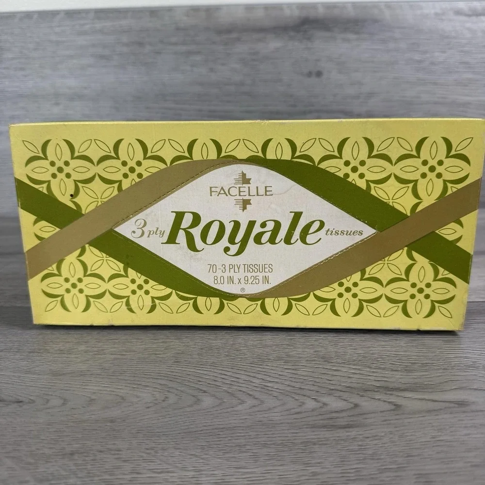 Vintage Facelle Royale Yellow 3 Ply Facial Tissues Box 70 Count 1969 Canada